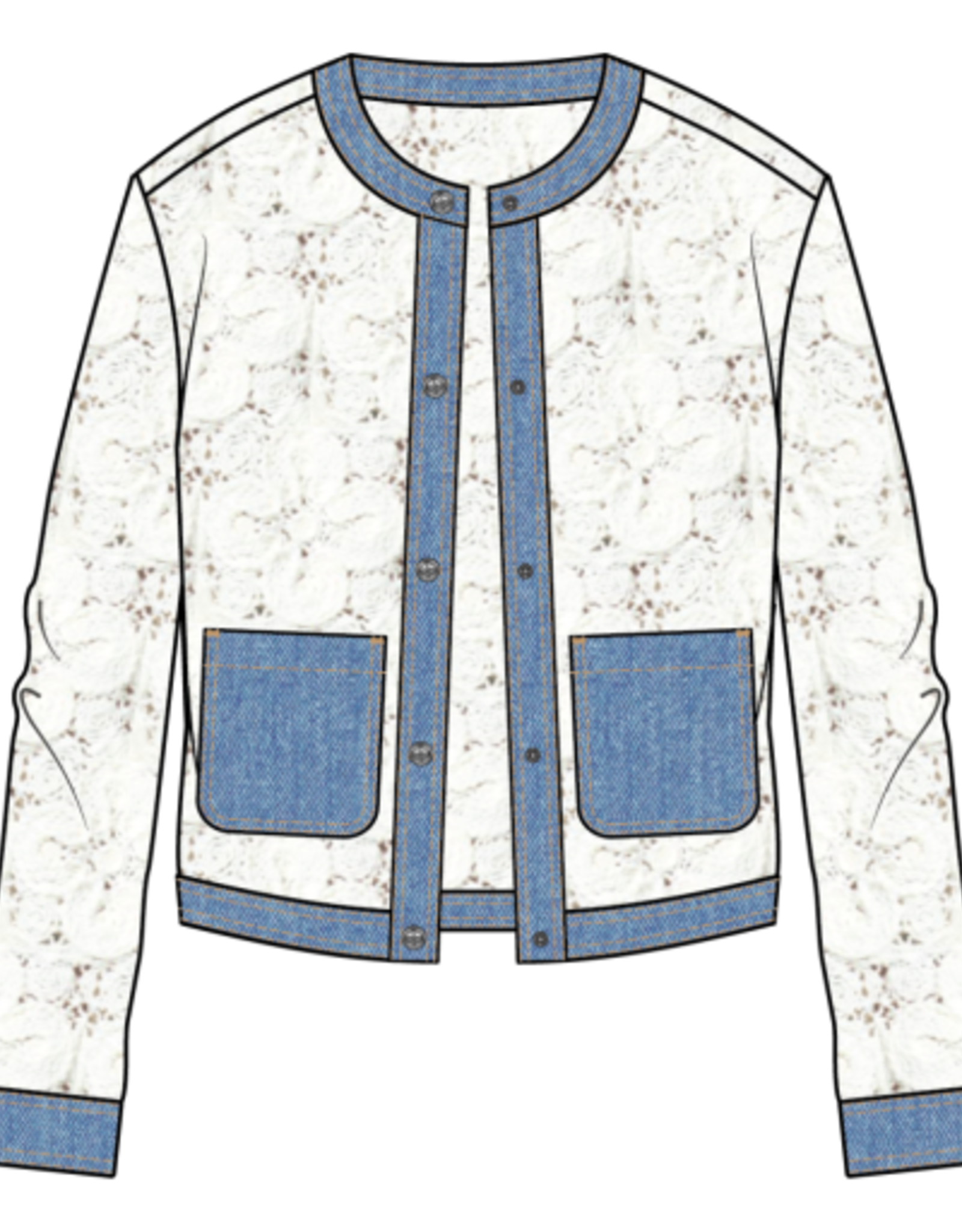 Tribal MIX MEDIA CROCHET JACKET WITH DENIM INSERTS-EGGSHELL