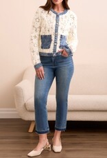 Tribal MIX MEDIA CROCHET JACKET WITH DENIM INSERTS-EGGSHELL