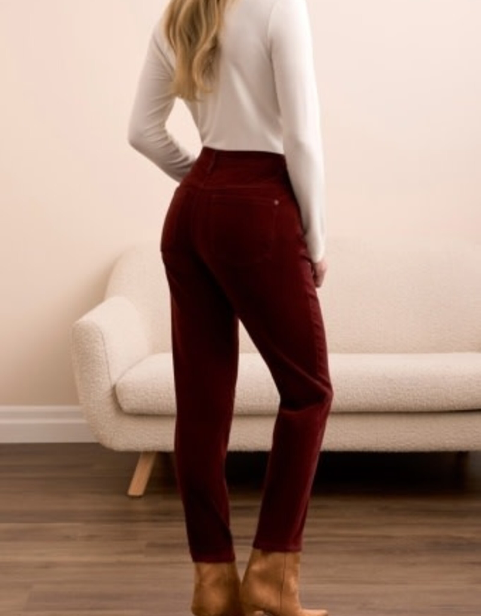 Tribal MICRO CORD AUDREY PULL-ON SLIM ANKLE PANTS-PASSION PLUM