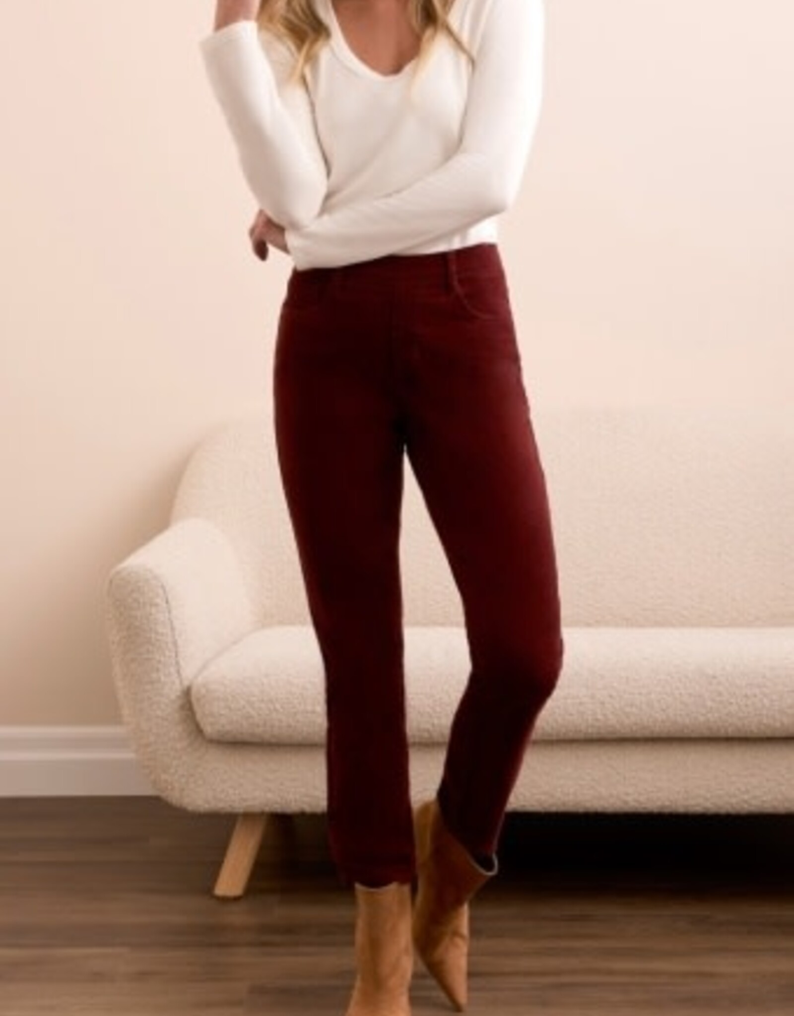 Tribal MICRO CORD AUDREY PULL-ON SLIM ANKLE PANTS-PASSION PLUM