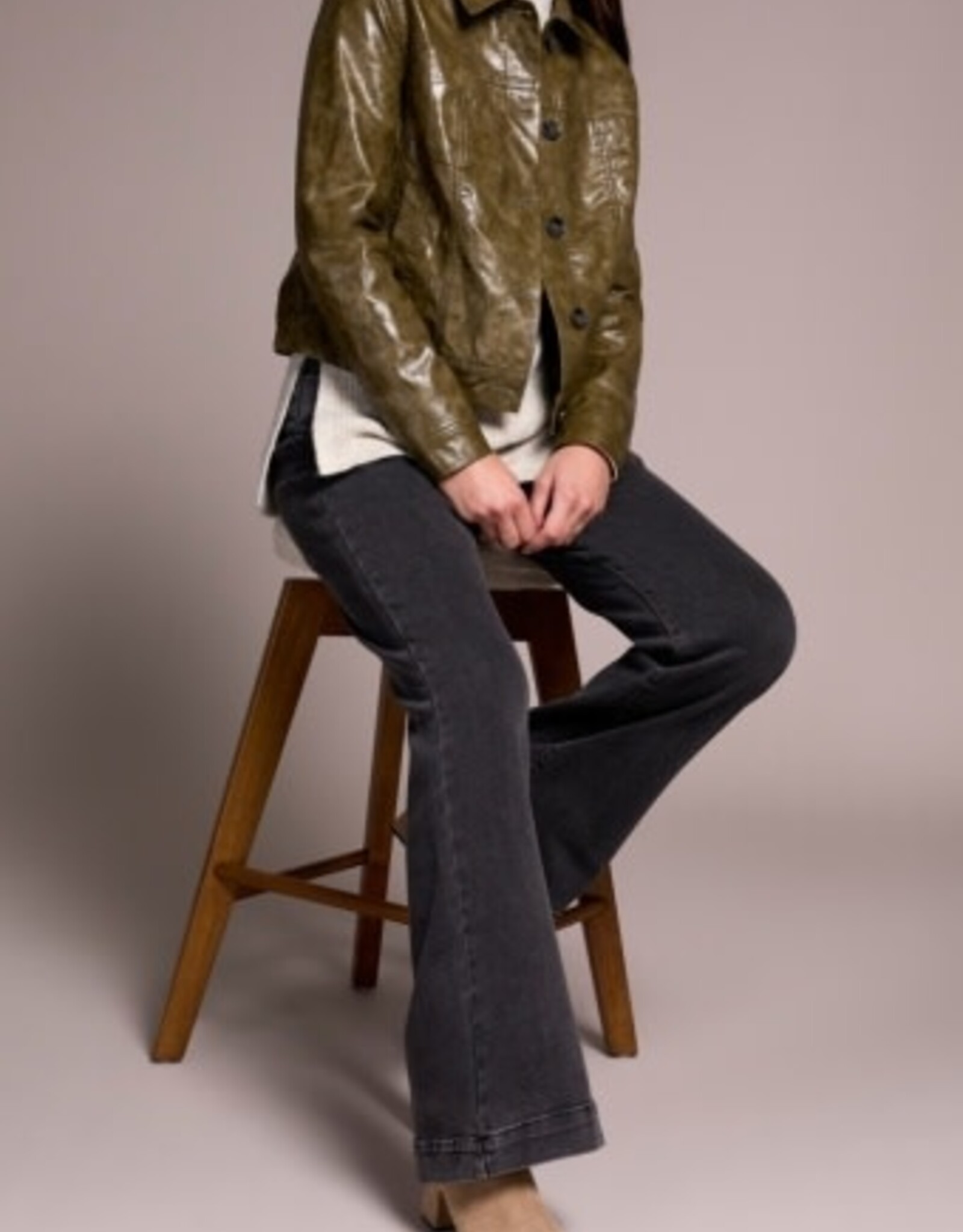 Tribal BUTTON FRT PU  JACKET-OLIVELEAF