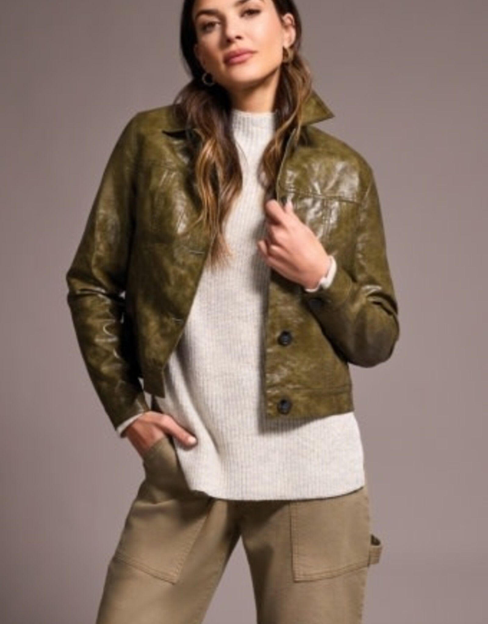 Tribal BUTTON FRT PU  JACKET-OLIVELEAF