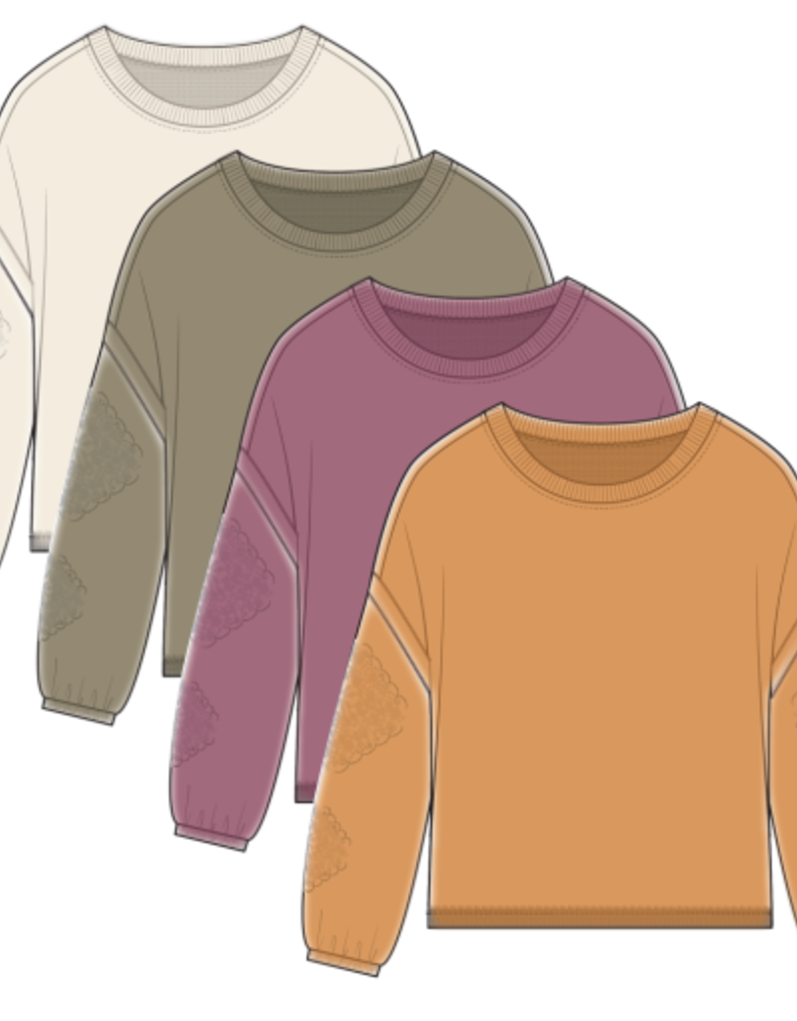 Tribal CREW NECK APPLIQUE DTL  W/SPECIAL WASH-CREAM