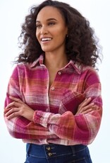 Tribal PLAID SHIRT W/ FRINGE HEM-PLUMWINE