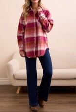 Tribal PLAID SHIRT W/ FRINGE HEM-PLUMWINE