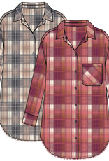 Tribal PLAID SHIRT W/ FRINGE HEM-PLUMWINE