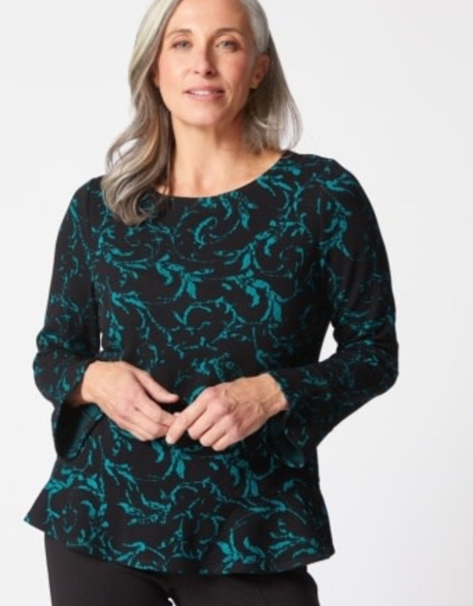 Habitat Clothes to Live In JACQUARD SCROLL PEPLUM PULLOVER F25H