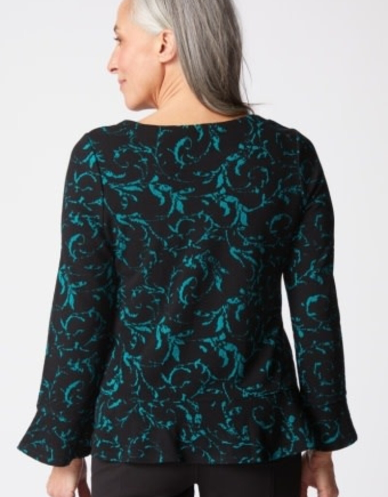 Habitat Clothes to Live In JACQUARD SCROLL PEPLUM PULLOVER F25H