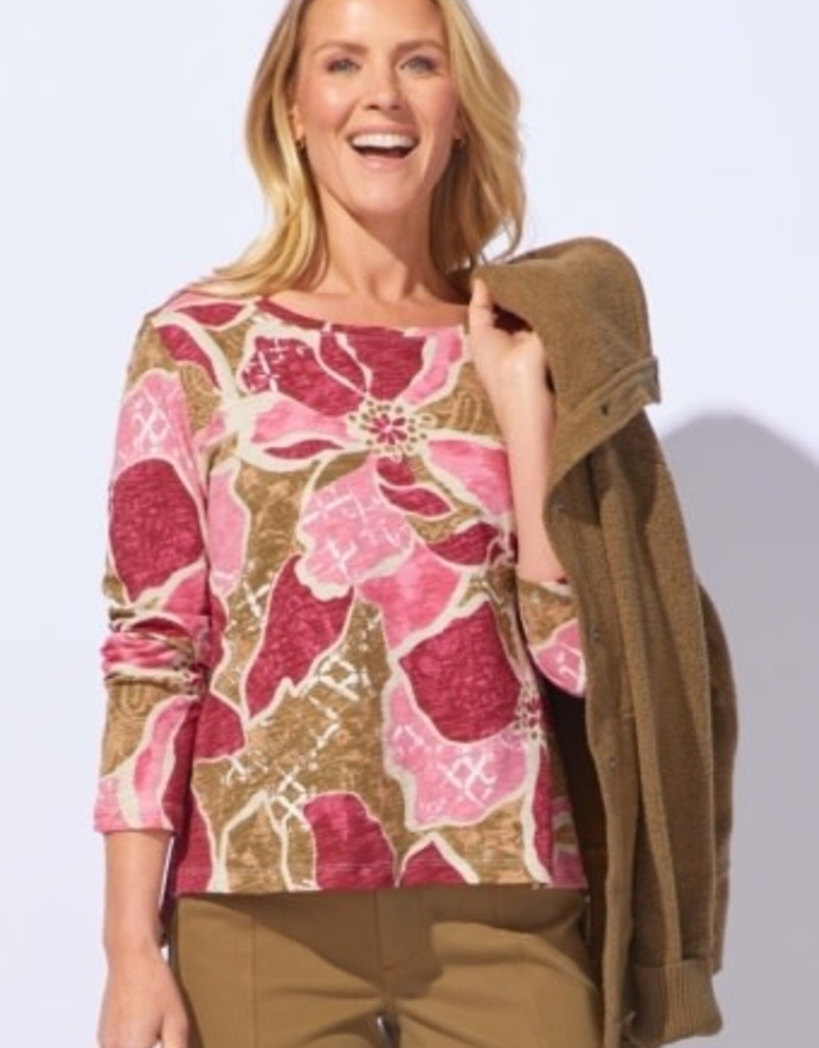 Habitat Clothes to Live In FLORAL COTTON SLUB STEPPED HEM BOXY TEE F25E