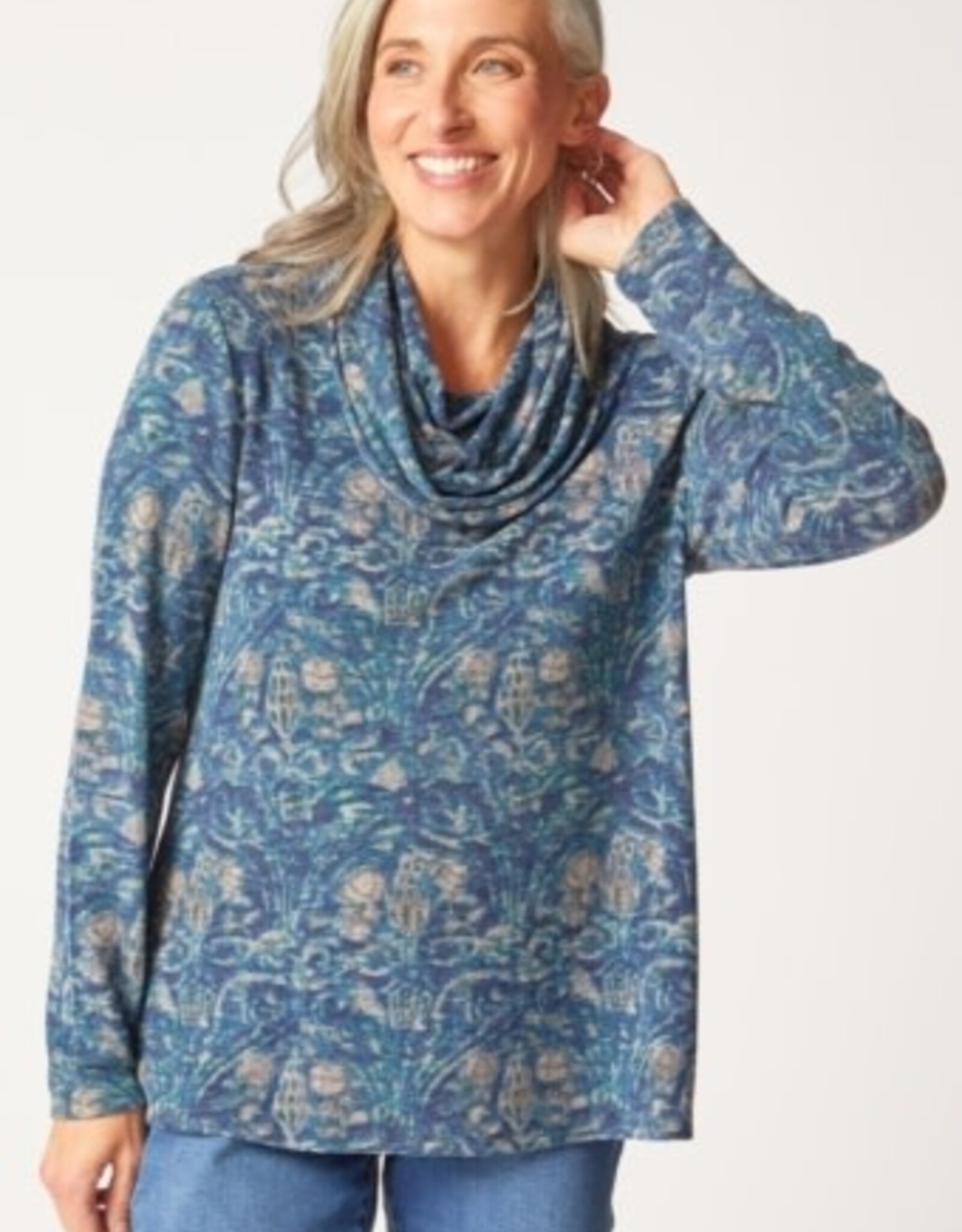 Habitat Clothes to Live In SUPER SOFT FLEECE PRNT COZY COWL TOP F25H