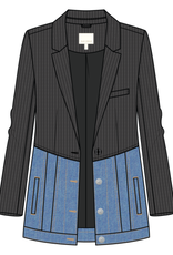 Tribal MIX MEDIA PIN STRIPE & DENIM BLAZER-BLACKOUT