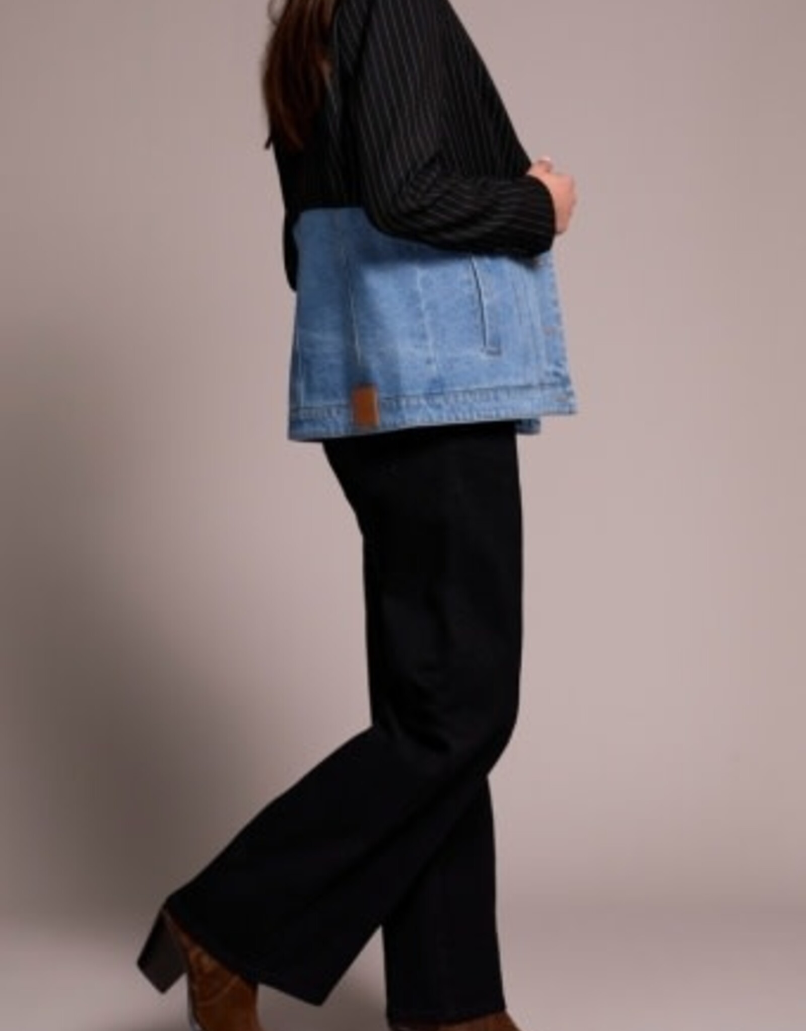 Tribal MIX MEDIA PIN STRIPE & DENIM BLAZER-BLACKOUT