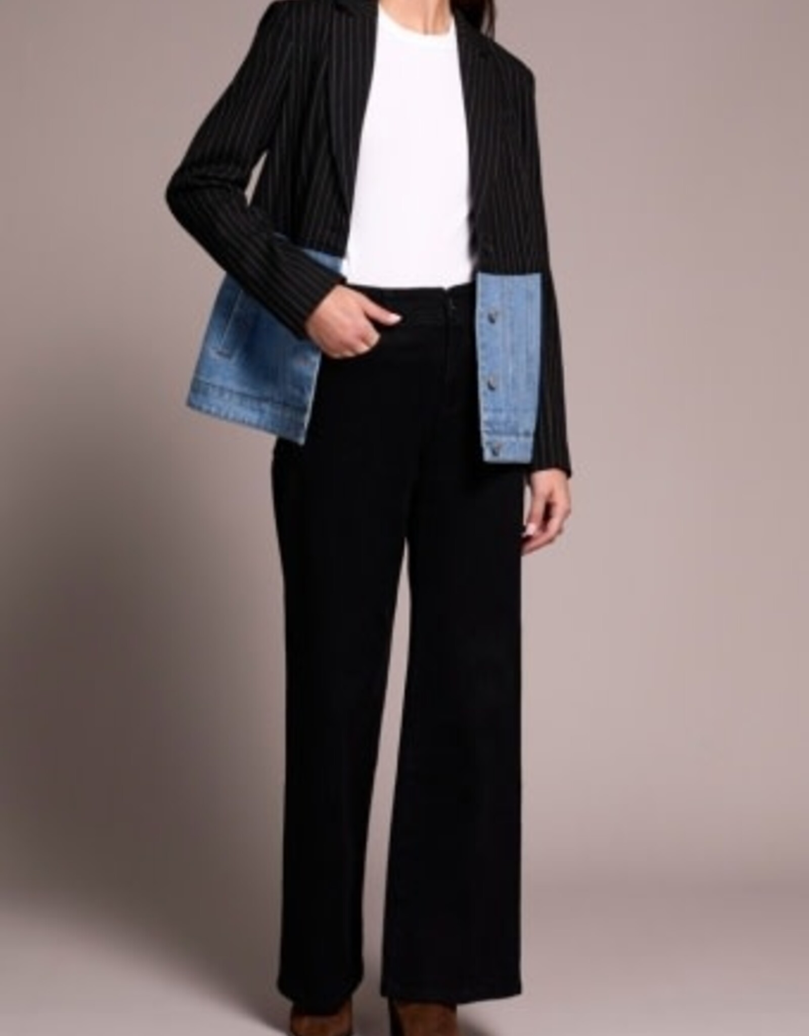 Tribal MIX MEDIA PIN STRIPE & DENIM BLAZER-BLACKOUT