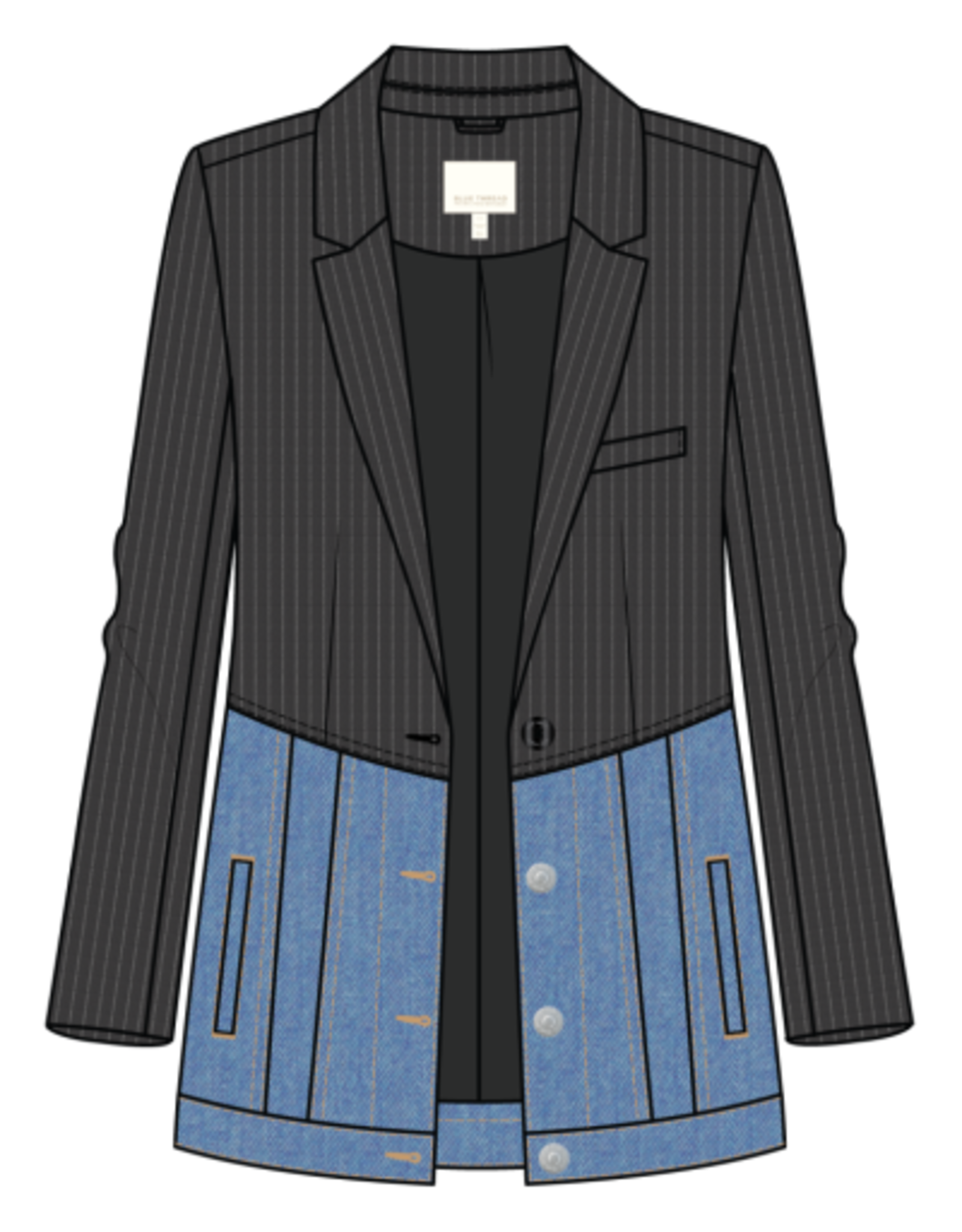 Tribal MIX MEDIA PIN STRIPE & DENIM BLAZER-BLACKOUT