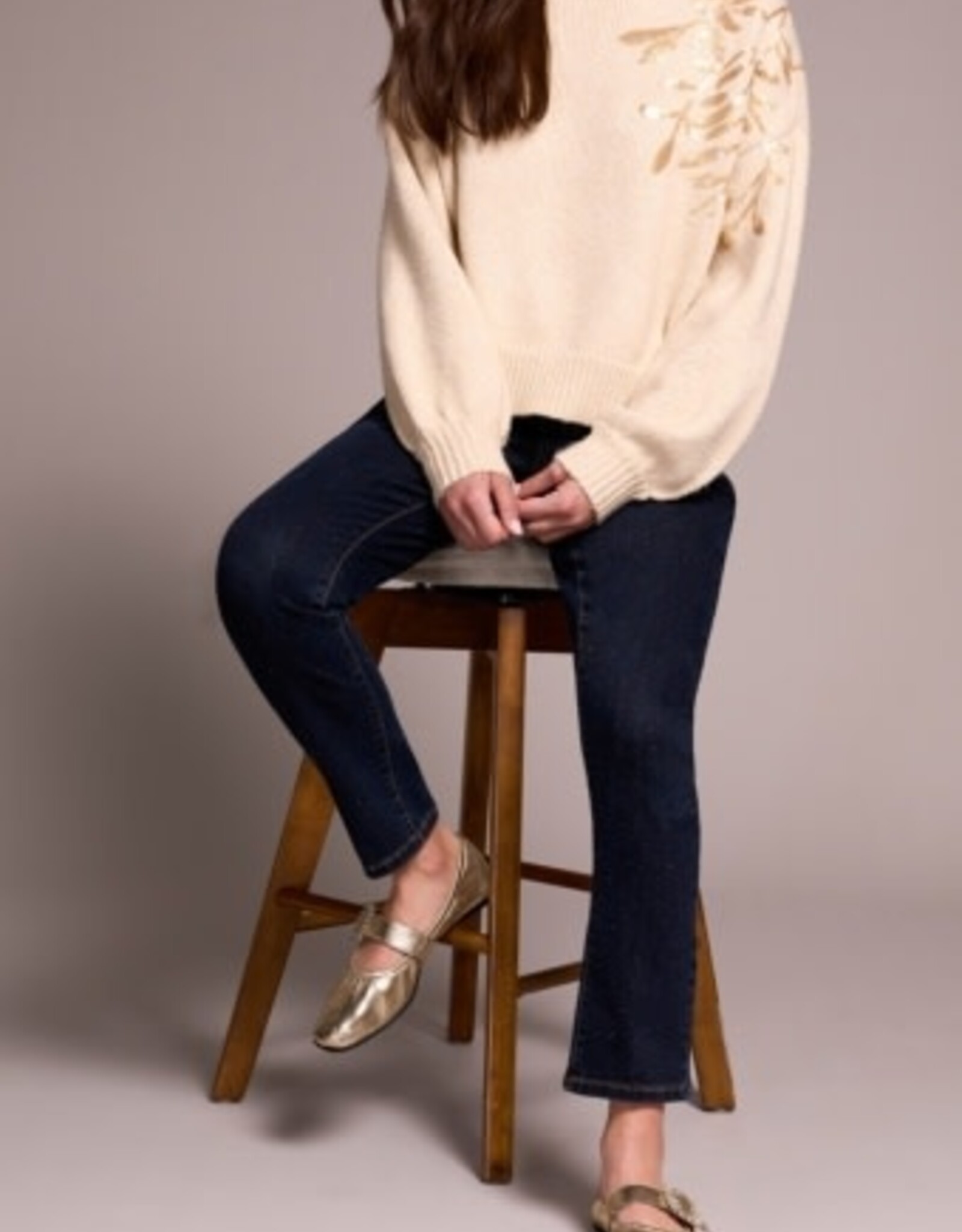 Tribal L/S MOCK NK SWEATER W/SEQUINS-H LATTE