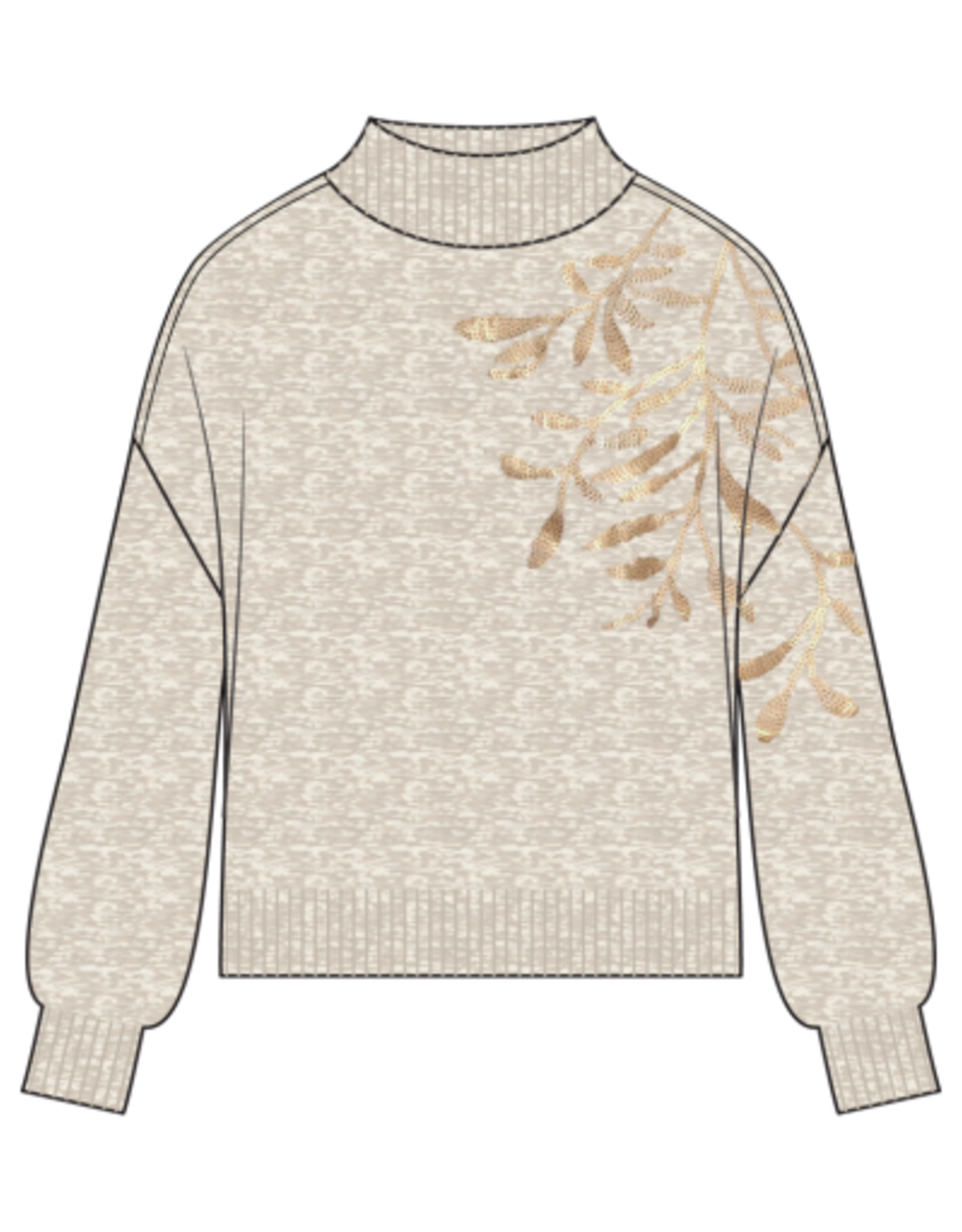 Tribal L/S MOCK NK SWEATER W/SEQUINS-H LATTE