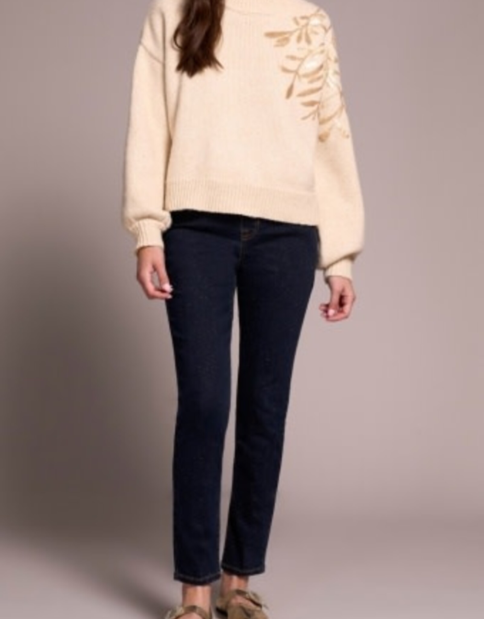 Tribal L/S MOCK NK SWEATER W/SEQUINS-H LATTE