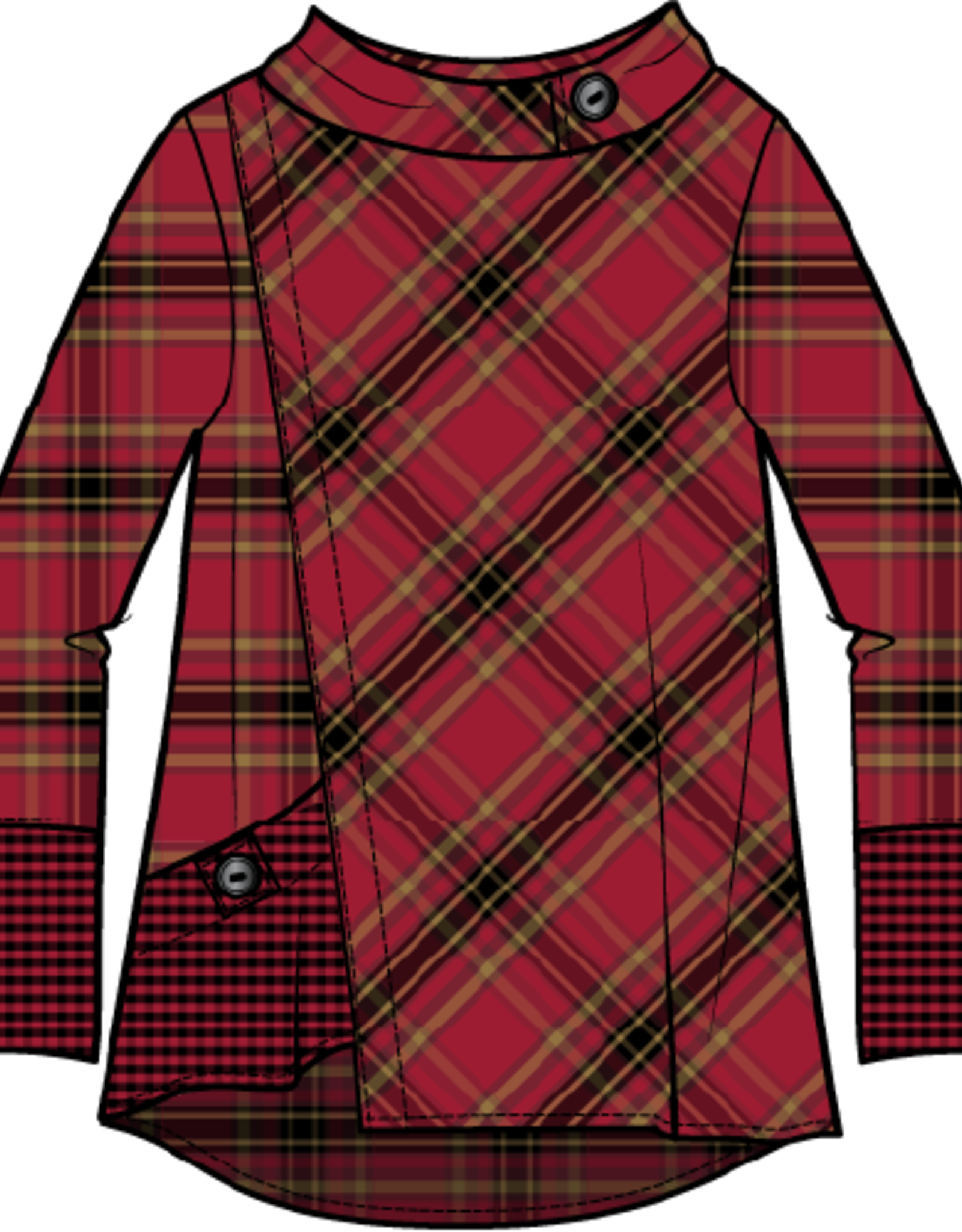 Habitat Clothes to Live In GIRL GONE PLAID ASSYM BUTTON CUFF TOP F25H