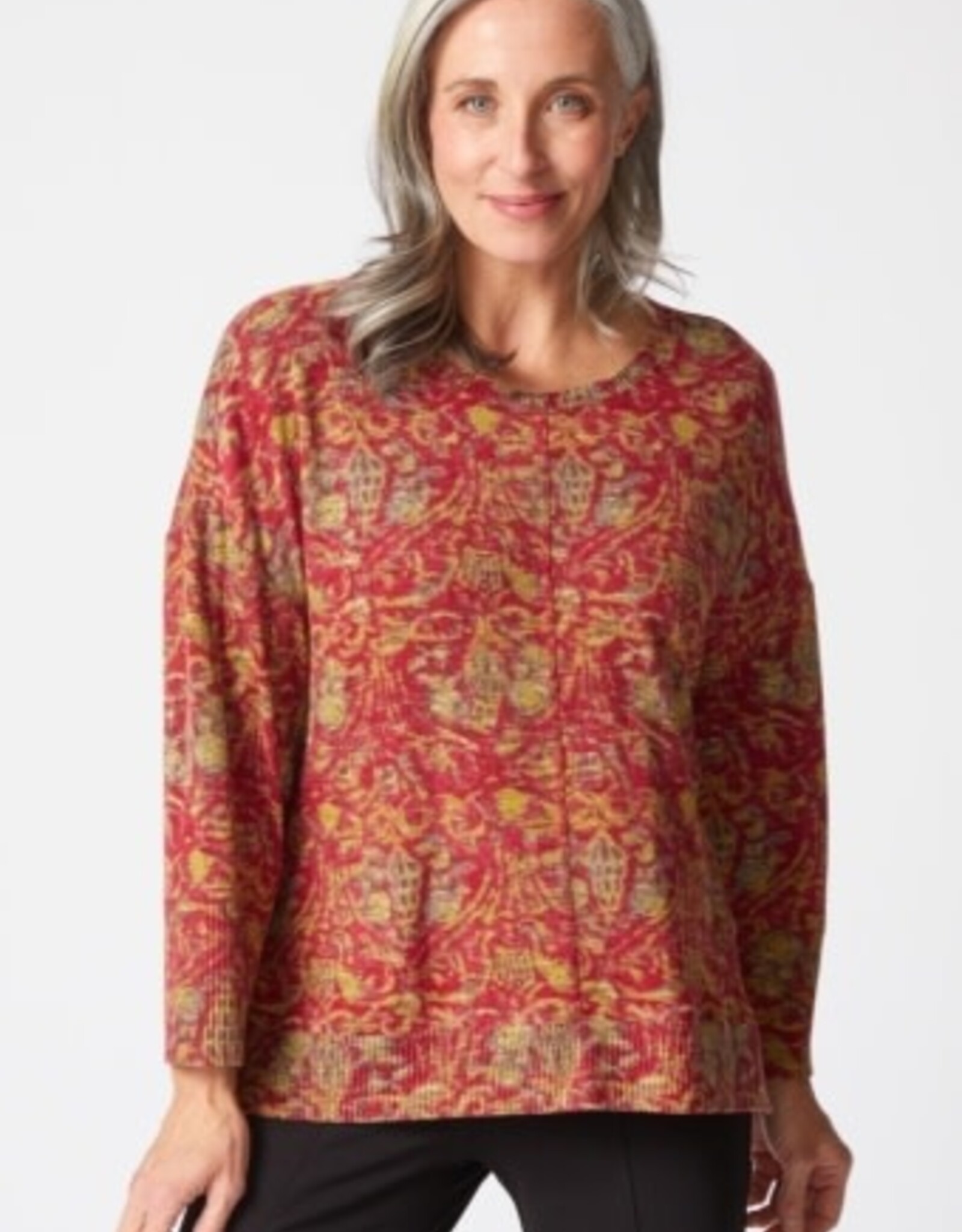 Habitat Clothes to Live In SUPER SOFT FLEECE PRNT RIB TRIM BOXY CREW F25H