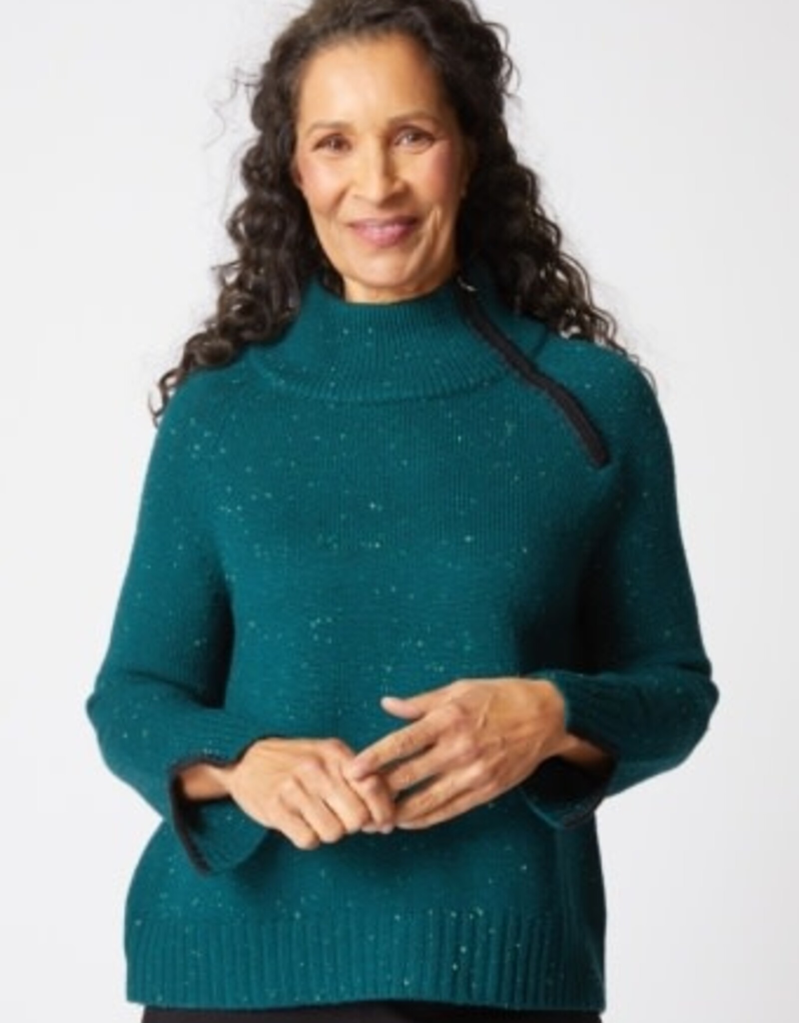 Habitat Clothes to Live In HARVEST TWEED ZIP NECK SWEATER F25H