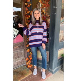 Multi-Stripe Navy Sweater