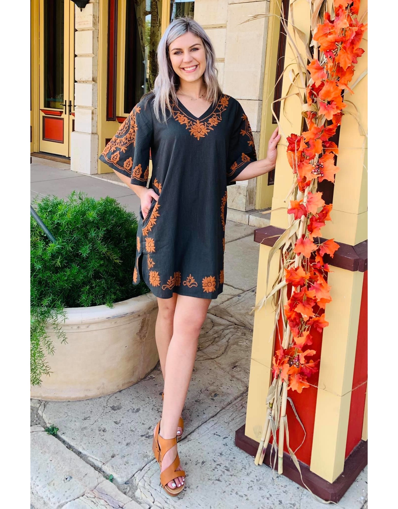 embroidered shift dress