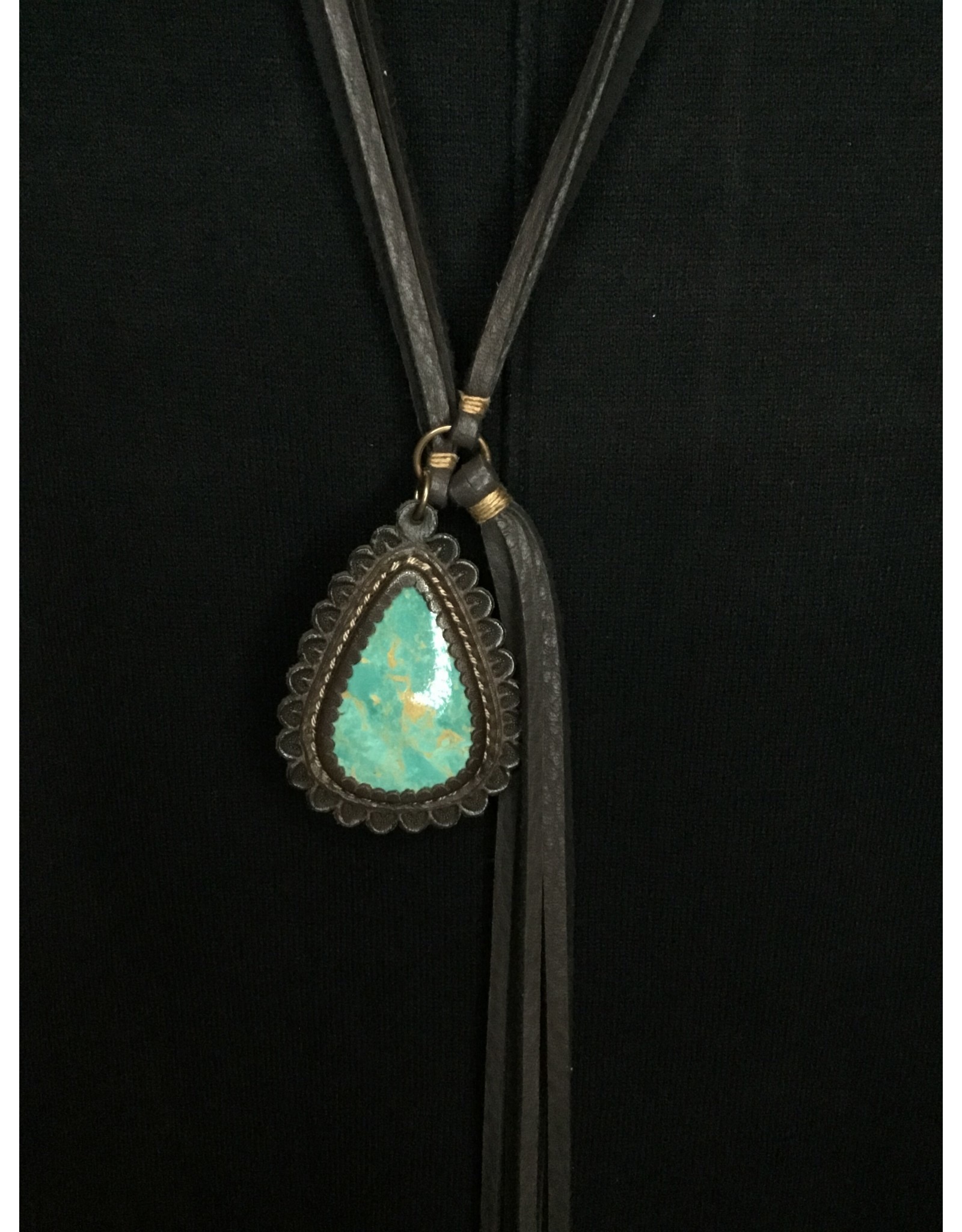 J. Forks Turquoise and  Leather Fringe Bolo Necklace 38c