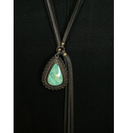 J. Forks Turquoise and  Leather Fringe Bolo Necklace 38ct