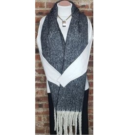 Black Scarf with Twisted Cream Tassels