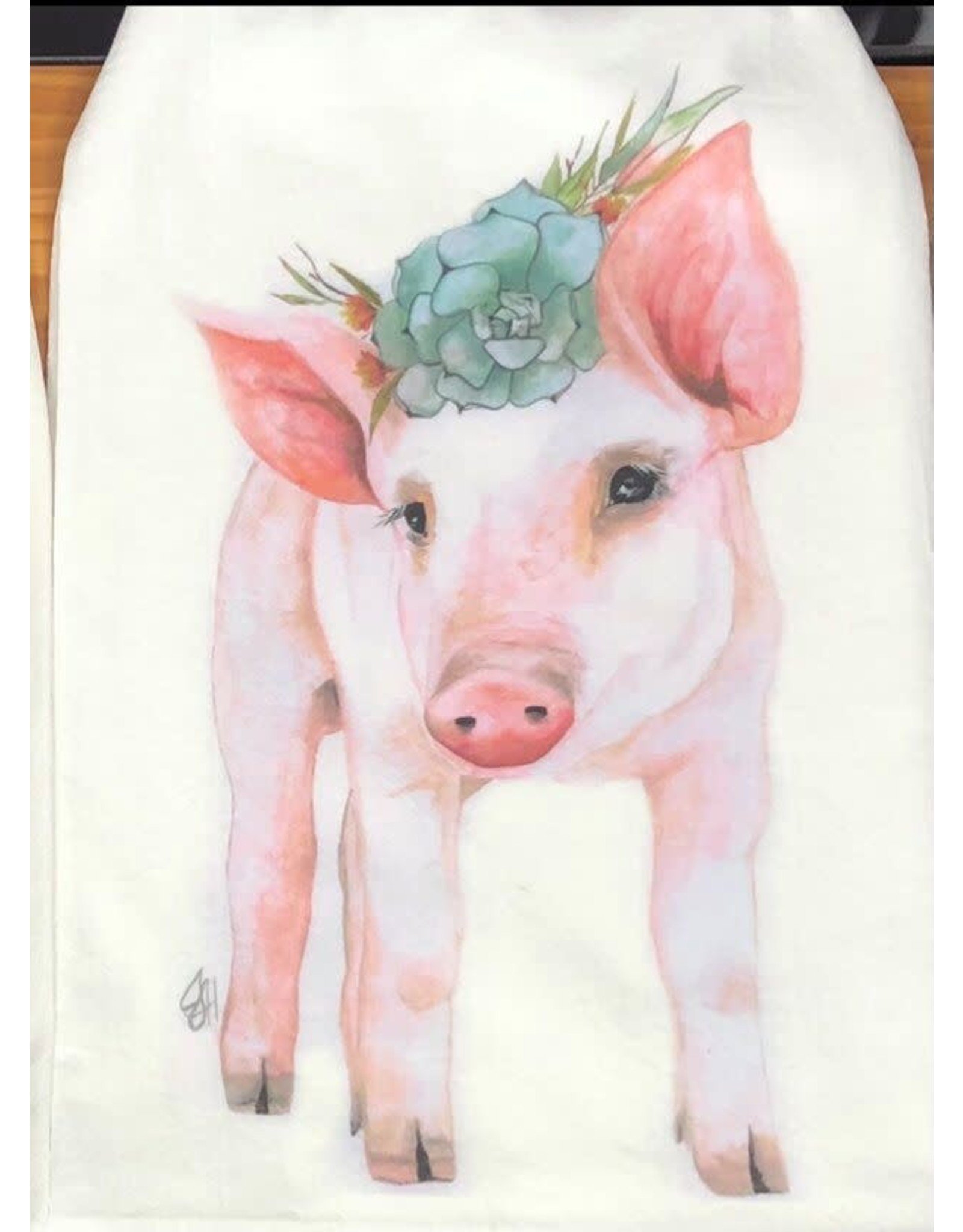 Pig with Flowers Flour Sack Towel