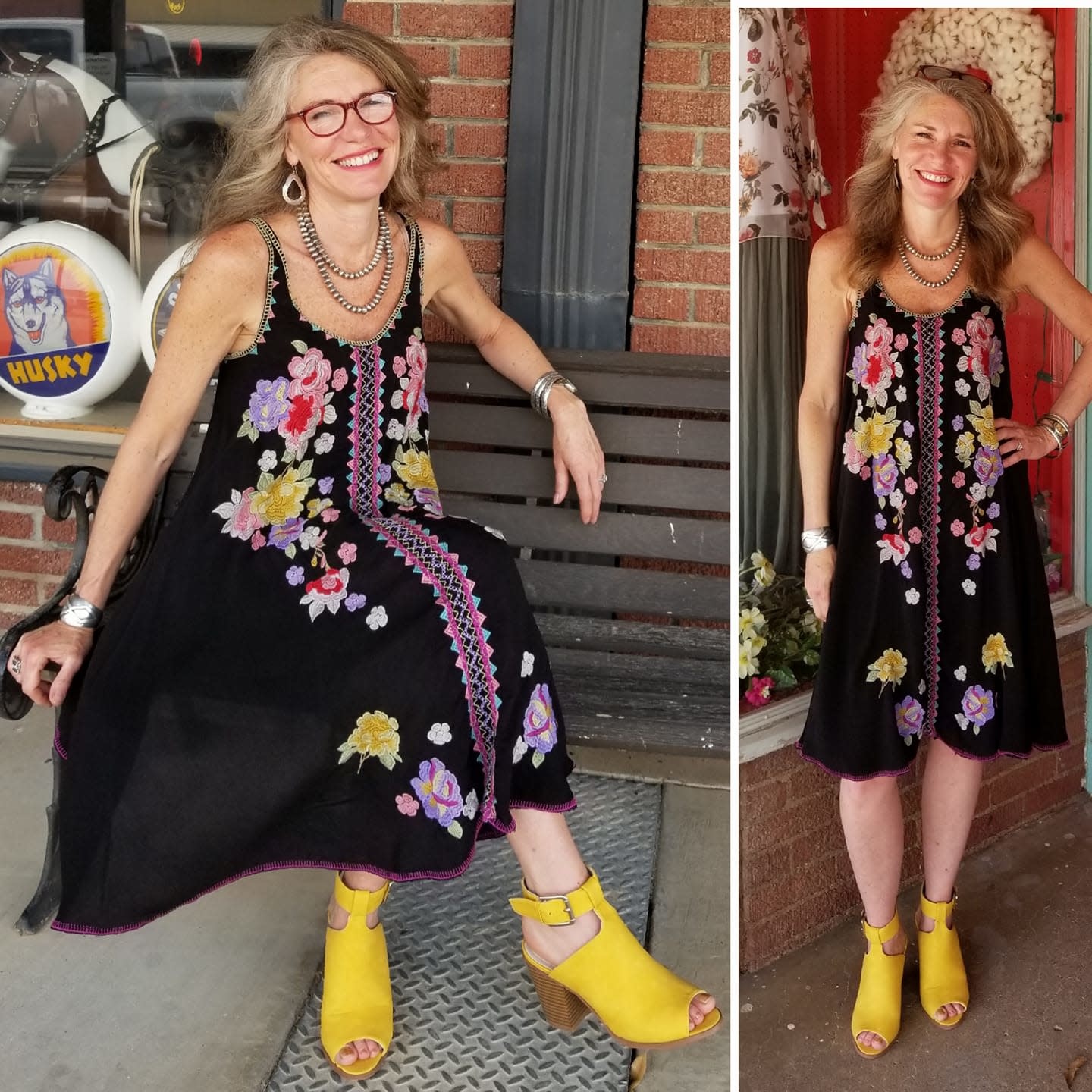 black dress with oranges Black & Orange 1950s Halloween Bat Sleeveless Dress