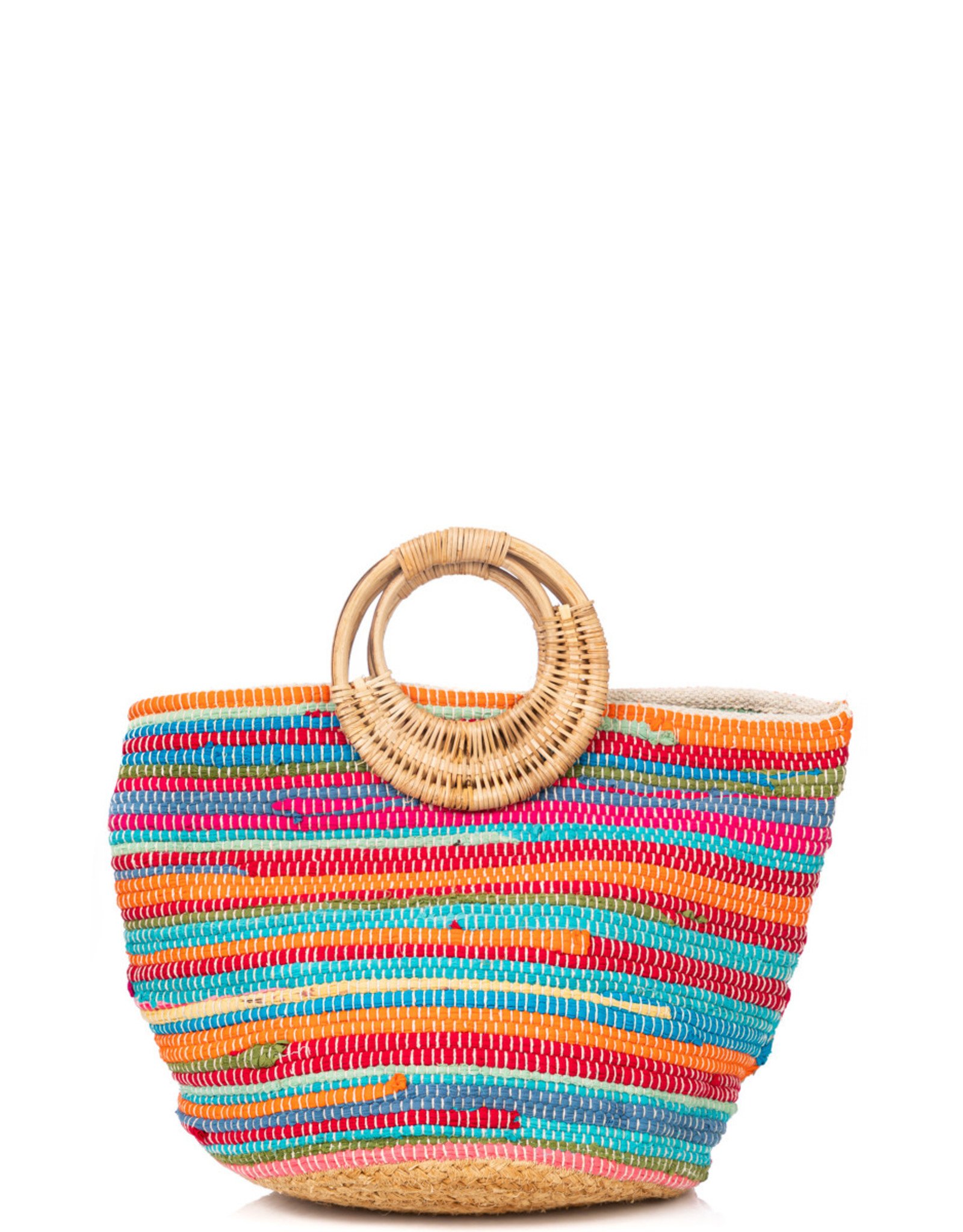 Multi Color Braided Stripe Round Handle Tote