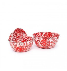 Enamelware 3-pc Mixing Bowl Set Splatterware Red