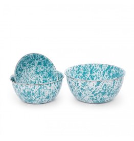 Enamelware  3-pc Mixing Bowl Set Splatterware Turquoise