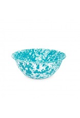 Enamelware  1.5 qt Small Serving Bowl Splatterware Turquoise