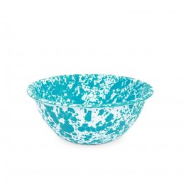 Enamelware  1.5 qt Small Serving Bowl Splatterware Turquoise