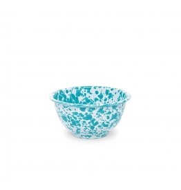 Enamelware 14 oz Small Footed Bowl Splatterware Turquoise