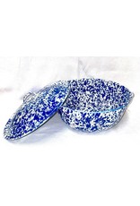 Enamelware Round Covered Casserole Dish Splatterware Blue