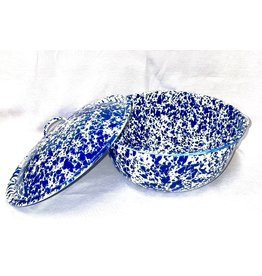 Enamelware Round Covered Casserole Dish Splatterware Blue