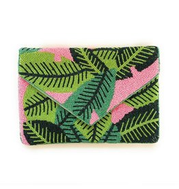 Pink/Green Palm Leaf Clutch