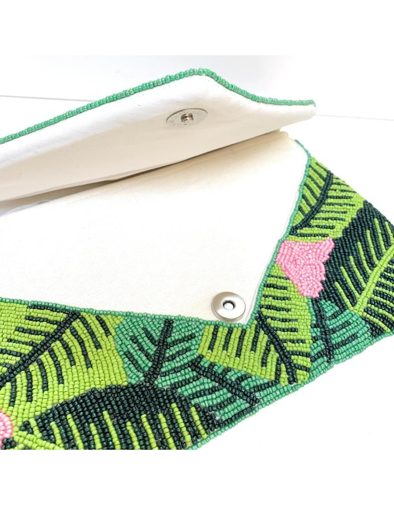 Pink/Green Palm Leaf Clutch