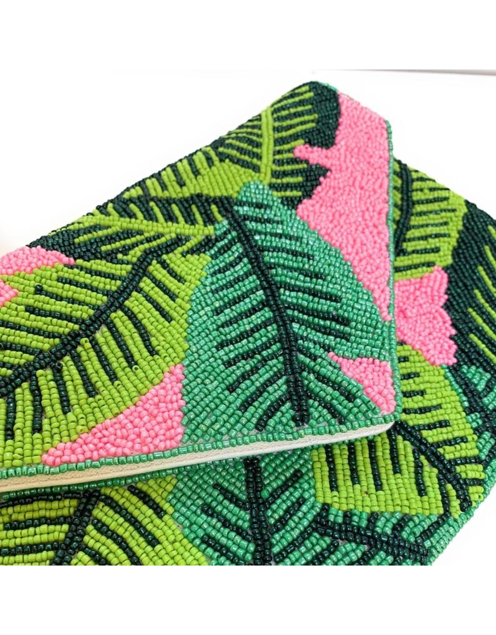 Pink/Green Palm Leaf Clutch