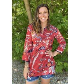 Indian Floral Tunic with Navy Trim