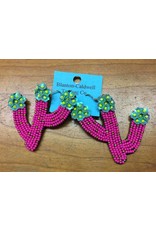 Beaded Cactus Earrings w/ Flower Top