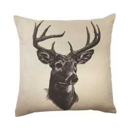 White Tail Deer Linen Print Pillow 18"x18"