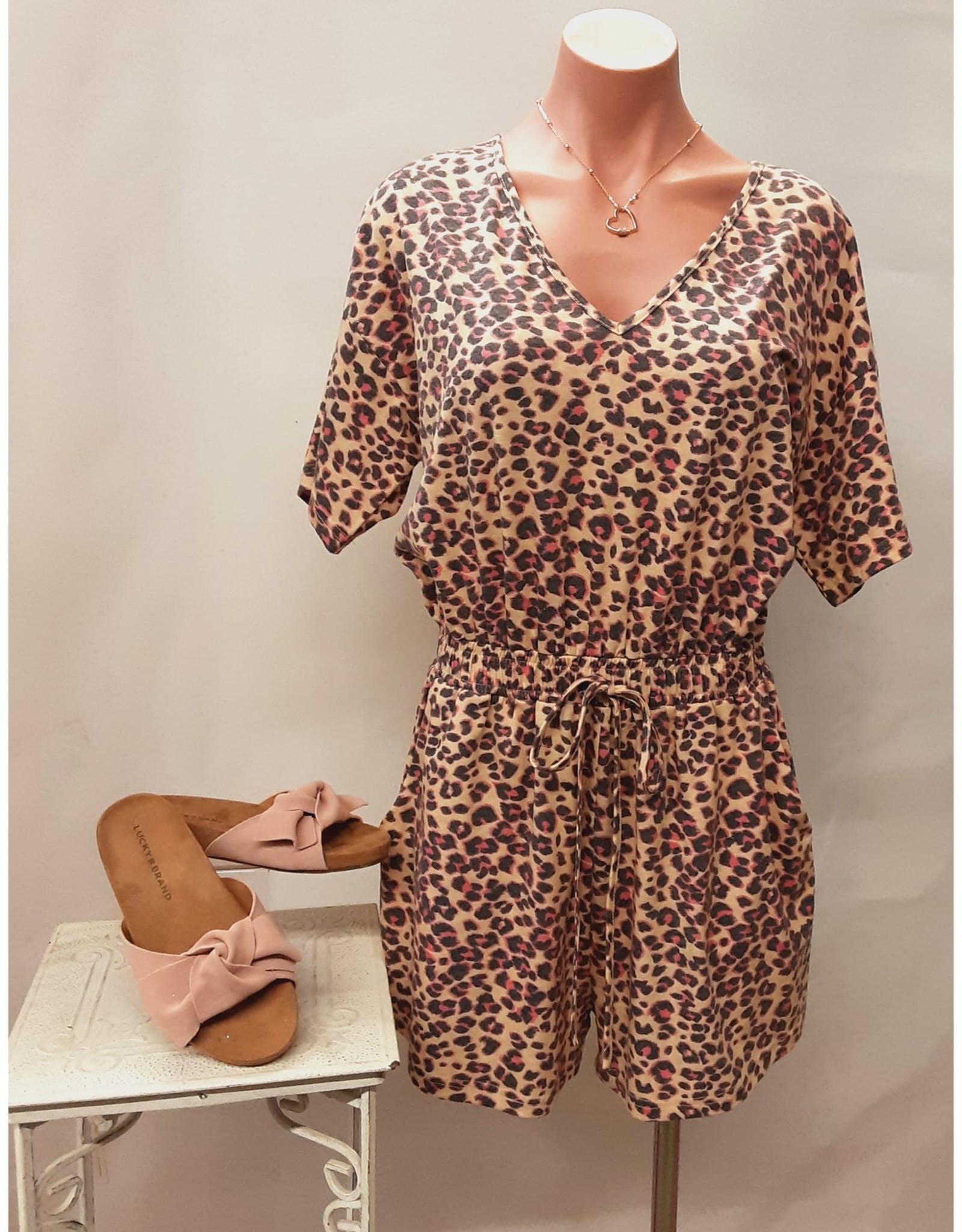 Leopard Elastic Waist Jersey Romper