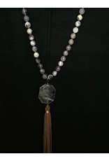 J.Forks Amethyst Bead Necklace with Leather and Amethyst Drop