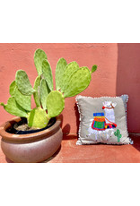 Embroidered Llama Pillow with Poms 18X18