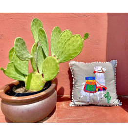 Embroidered Llama Pillow with Poms 18X18