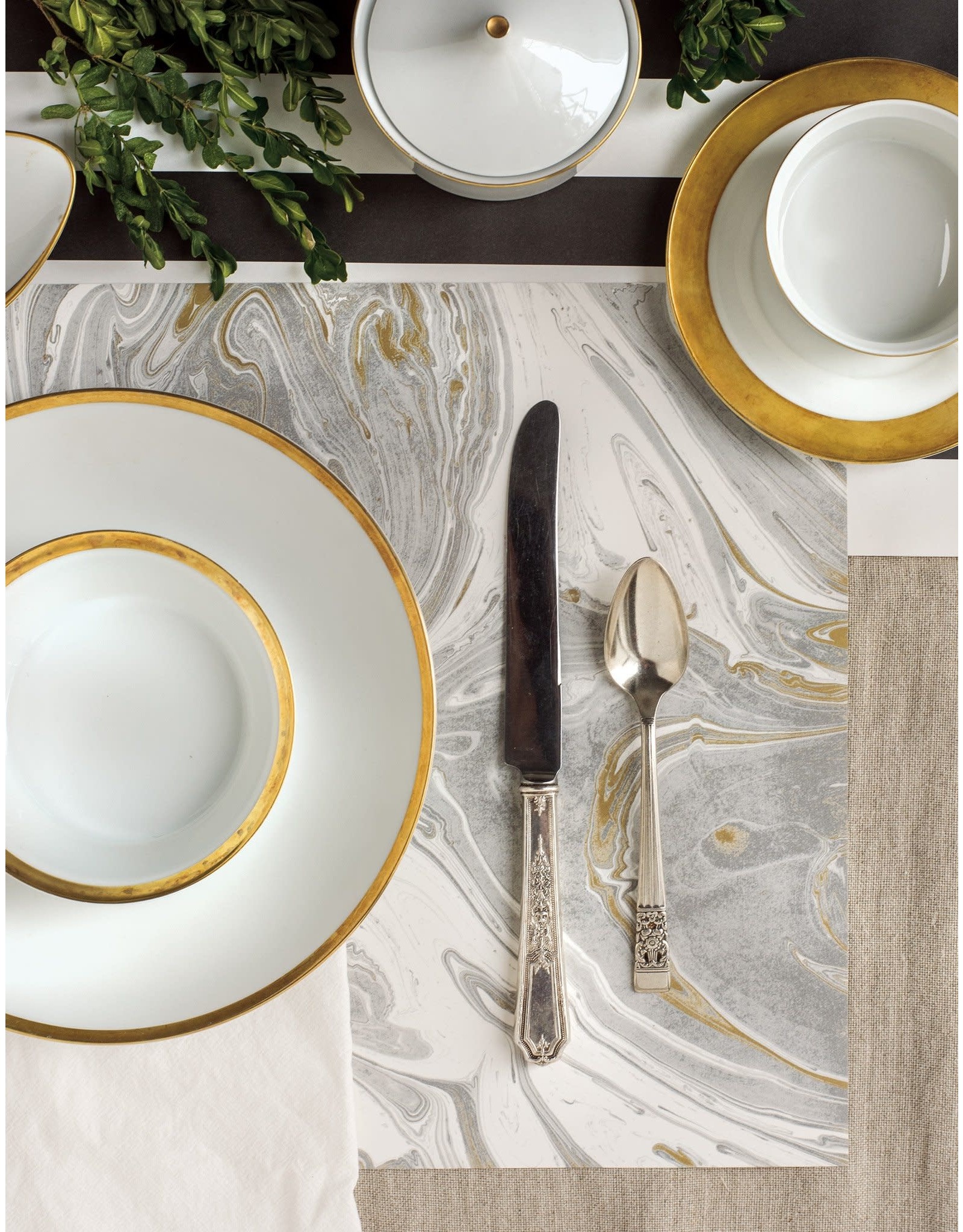 Hester & Cook Gray and Gold Marbled Placemat - 24 Sheets